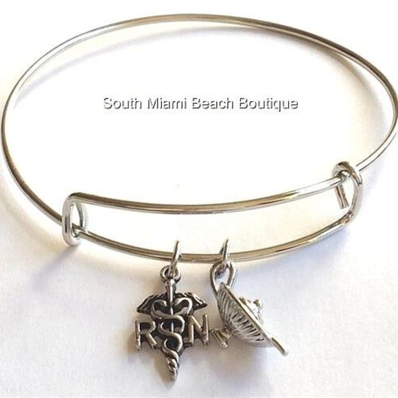 Nursing RN Caduceus Charm Bracelet Nightingale Lamp Nurse Graduation Gift - Picture 1 of 9